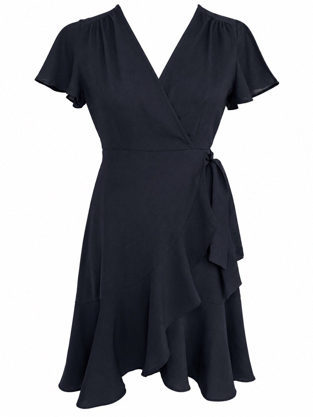 Alter’d State Navy Wrap Ruffle Flutter Sleeve Dress XS